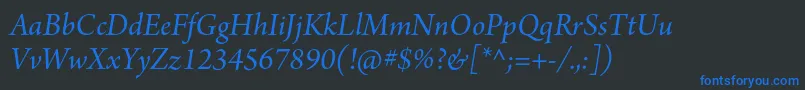 フォントArnoproItalicsubhead – 黒い背景に青い文字