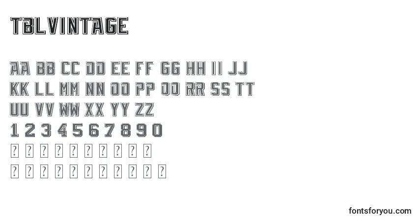 Czcionka TblVintage – alfabet, cyfry, specjalne znaki