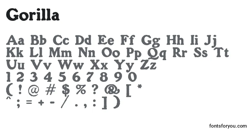A fonte Gorilla – alfabeto, números, caracteres especiais