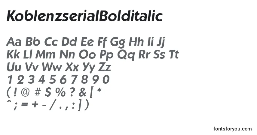 Шрифт KoblenzserialBolditalic – алфавит, цифры, специальные символы
