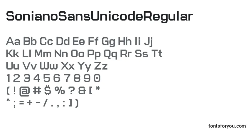Schriftart SonianoSansUnicodeRegular – Alphabet, Zahlen, spezielle Symbole