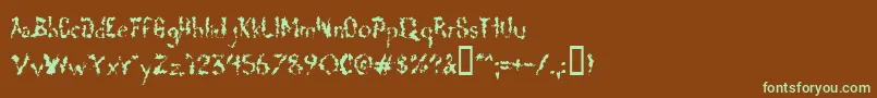 フォントDeadgrit – 緑色の文字が茶色の背景にあります。