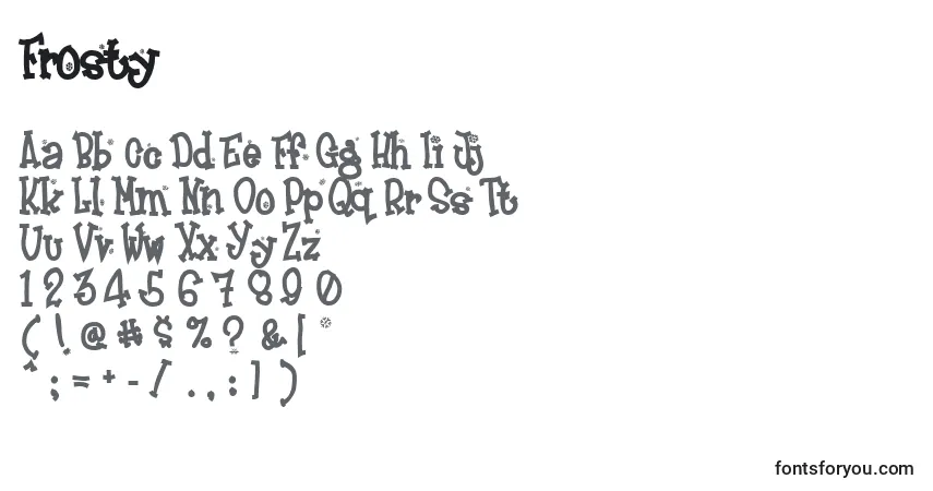 Czcionka Frosty – alfabet, cyfry, specjalne znaki