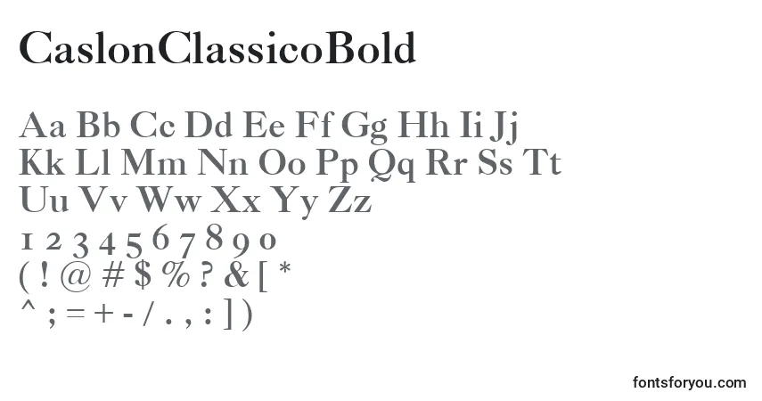 A fonte CaslonClassicoBold – alfabeto, números, caracteres especiais