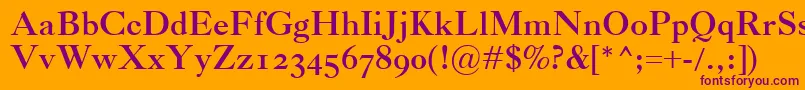 CaslonClassicoBold-Schriftart – Violette Schriften auf orangefarbenem Hintergrund