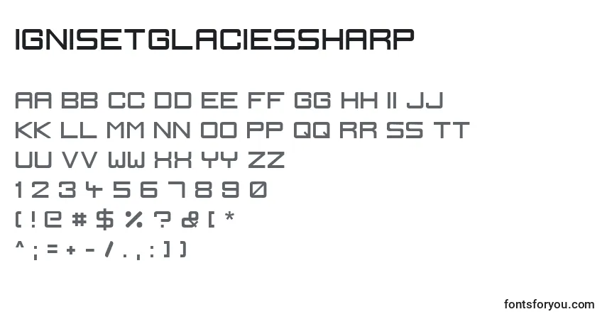 A fonte IgnisEtGlaciesSharp – alfabeto, números, caracteres especiais