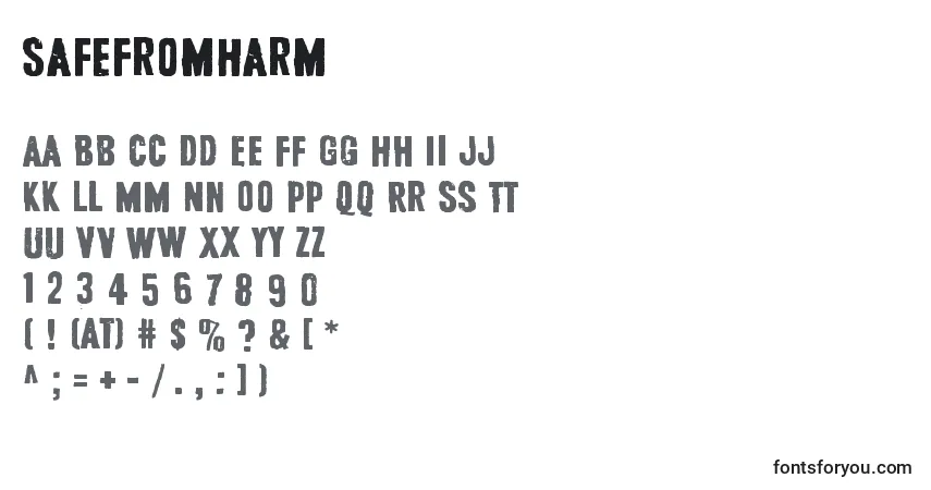 Czcionka SafeFromHarm – alfabet, cyfry, specjalne znaki