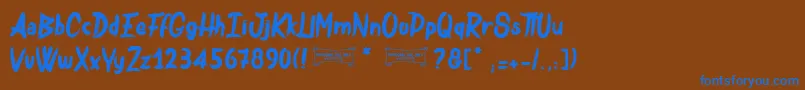 Bulldozer-Schriftart – Blaue Schriften auf braunem Hintergrund