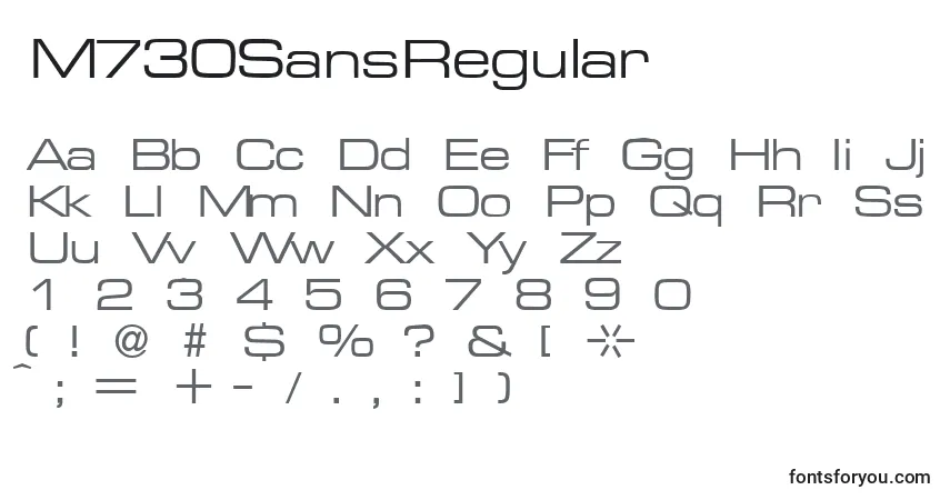 Шрифт M730SansRegular – алфавит, цифры, специальные символы