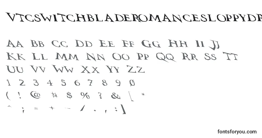 A fonte Vtcswitchbladeromancesloppydrunk – alfabeto, números, caracteres especiais