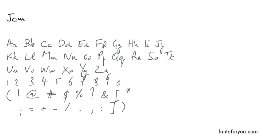 Czcionka Jcm – alfabet, cyfry, specjalne znaki