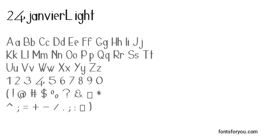 A fonte 24janvierLight – alfabeto, números, caracteres especiais