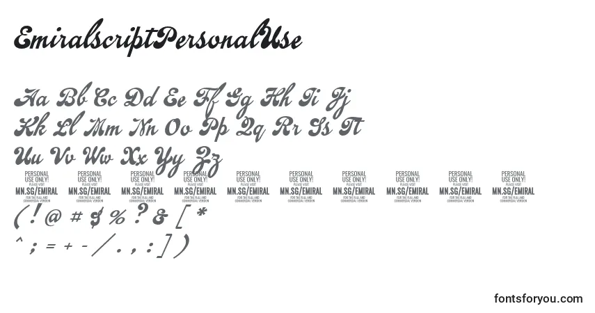 Fuente EmiralscriptPersonalUse - alfabeto, números, caracteres especiales