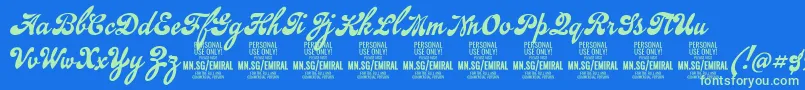 フォントEmiralscriptPersonalUse – 青い背景に緑のフォント