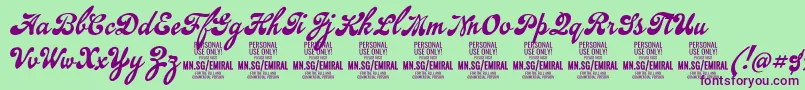 EmiralscriptPersonalUse-Schriftart – Violette Schriften auf grünem Hintergrund