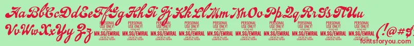 EmiralscriptPersonalUse-Schriftart – Rote Schriften auf grünem Hintergrund