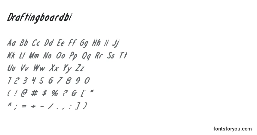 Schriftart Draftingboardbi – Alphabet, Zahlen, spezielle Symbole