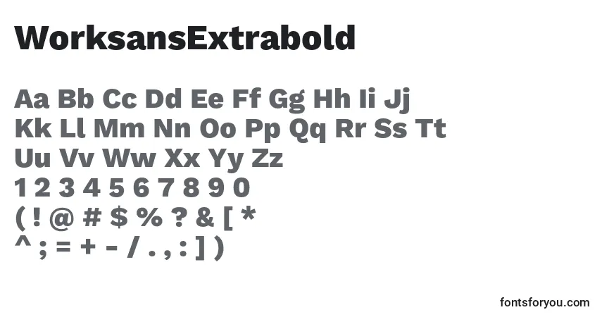 A fonte WorksansExtrabold – alfabeto, números, caracteres especiais
