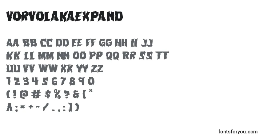 Schriftart Vorvolakaexpand – Alphabet, Zahlen, spezielle Symbole