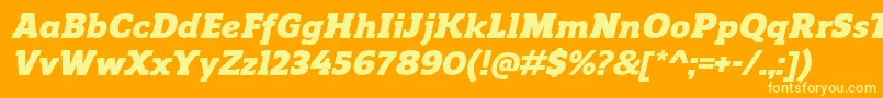 Więcej informacji o czcionce ReganslabBlackitalic Czcionka ReganslabBlackitalic – żółte czcionki na pomarańczowym tle