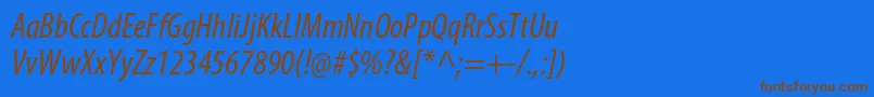 フォントMyriadproCondit – 茶色の文字が青い背景にあります。