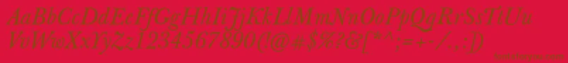 JbaskervilletxnItalic-Schriftart – Braune Schriften auf rotem Hintergrund