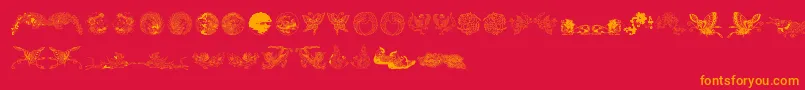 Chinatoo-Schriftart – Orangefarbene Schriften auf rotem Hintergrund