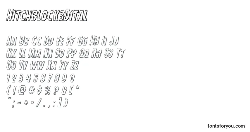 Czcionka Hitchblock3Dital – alfabet, cyfry, specjalne znaki
