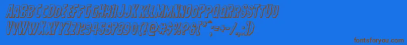 Hitchblock3Dital-Schriftart – Braune Schriften auf blauem Hintergrund