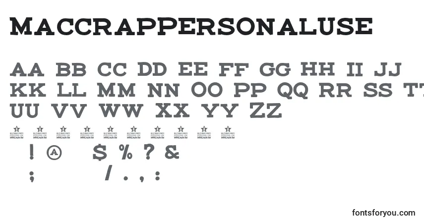 A fonte MaccrapPersonalUse – alfabeto, números, caracteres especiais