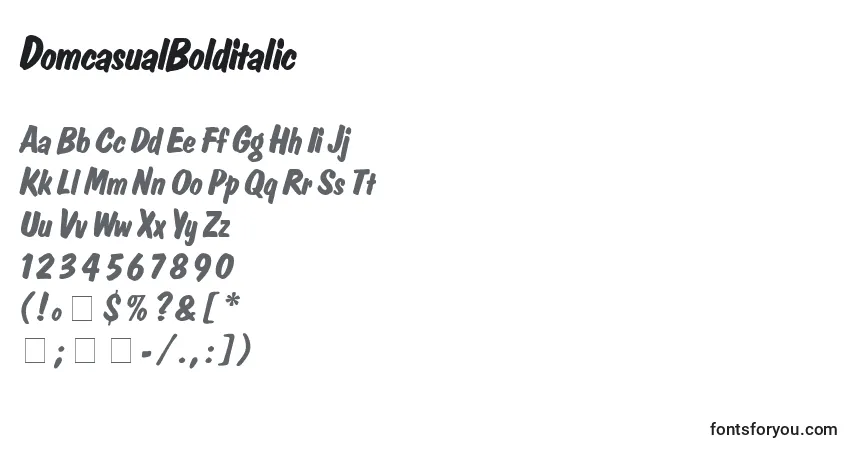 A fonte DomcasualBolditalic – alfabeto, números, caracteres especiais