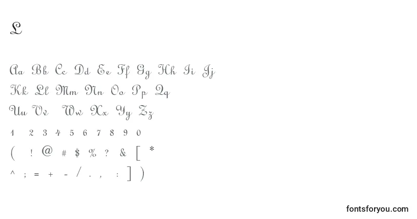 Шрифт LinoscriptLight – алфавит, цифры, специальные символы
