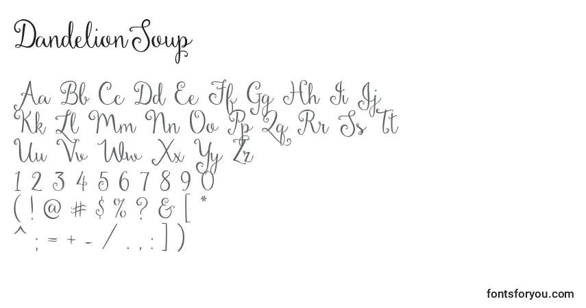 Czcionka DandelionSoup – alfabet, cyfry, specjalne znaki