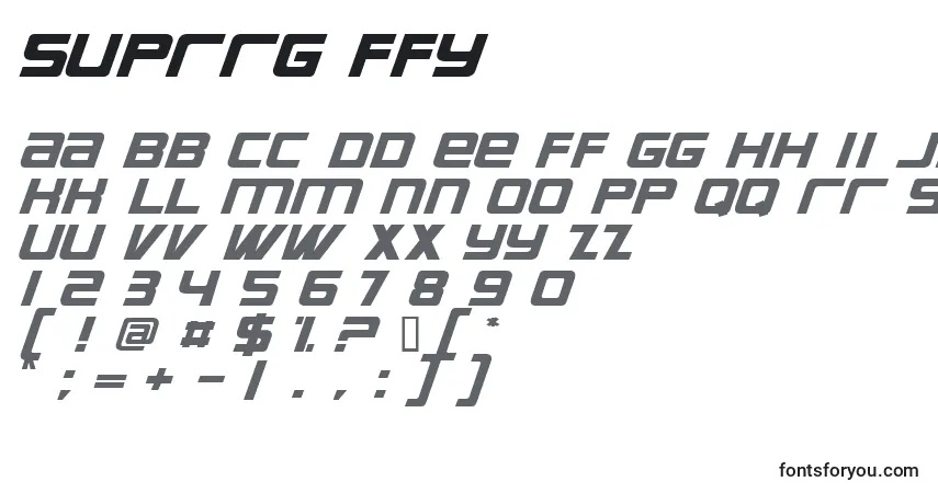 Schriftart Suprrg ffy – Alphabet, Zahlen, spezielle Symbole