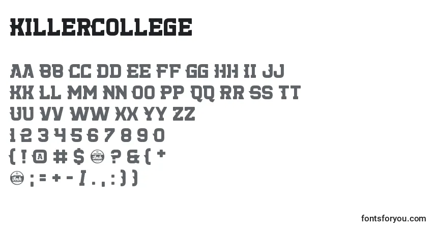 Schriftart KillerCollege – Alphabet, Zahlen, spezielle Symbole