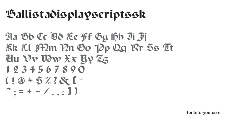 Шрифт Ballistadisplayscriptssk – алфавит, цифры, специальные символы