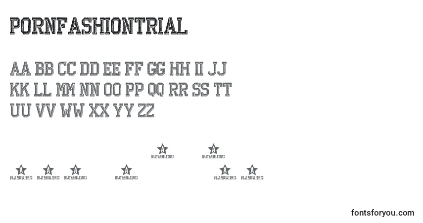 Schriftart PornFashionTrial – Alphabet, Zahlen, spezielle Symbole