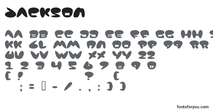 Czcionka Jackson – alfabet, cyfry, specjalne znaki