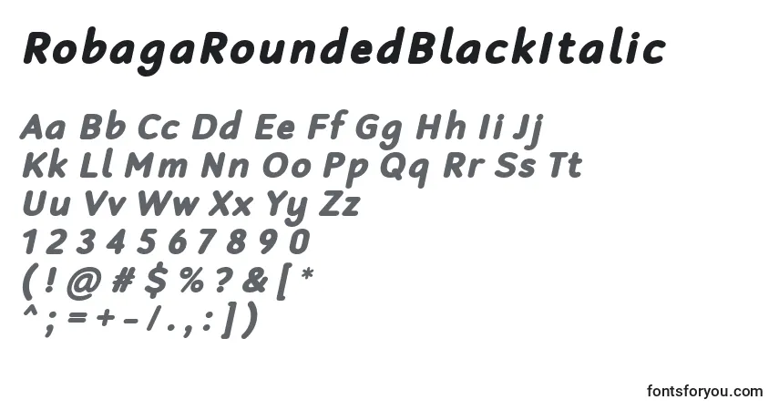 Шрифт RobagaRoundedBlackItalic – алфавит, цифры, специальные символы