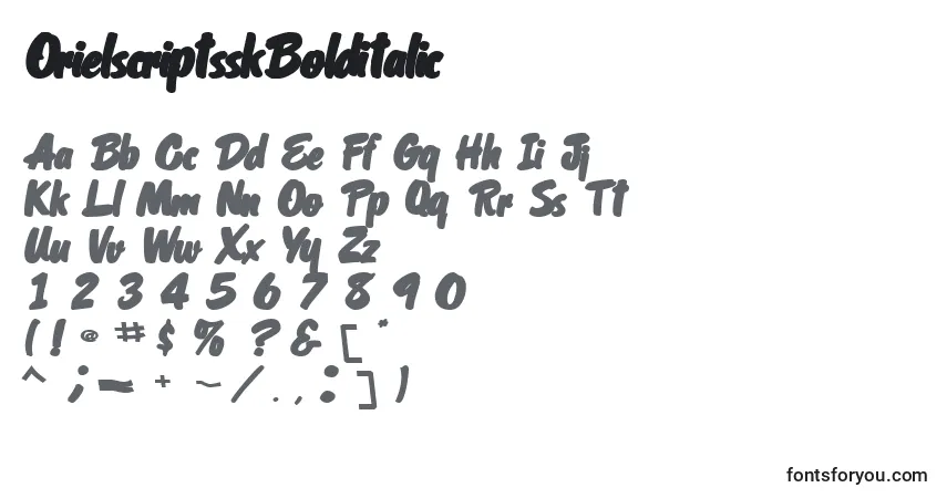 A fonte OrielscriptsskBolditalic – alfabeto, números, caracteres especiais