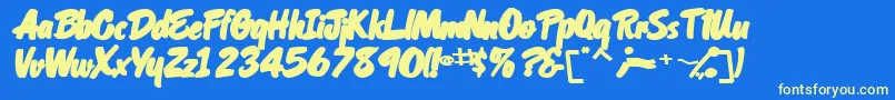 OrielscriptsskBolditalic-Schriftart – Gelbe Schriften auf blauem Hintergrund