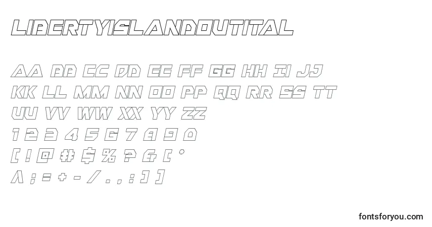 Schriftart Libertyislandoutital – Alphabet, Zahlen, spezielle Symbole
