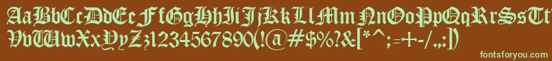 フォントOldEnglishGothic – 緑色の文字が茶色の背景にあります。