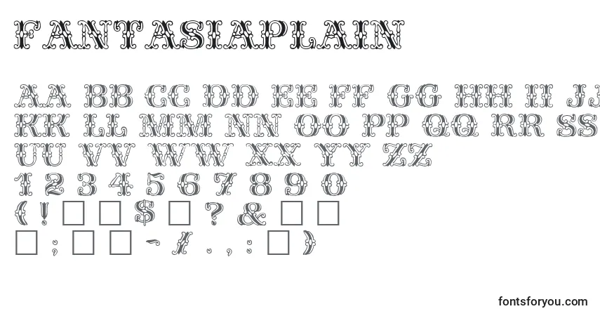 Czcionka FantasiaPlain – alfabet, cyfry, specjalne znaki