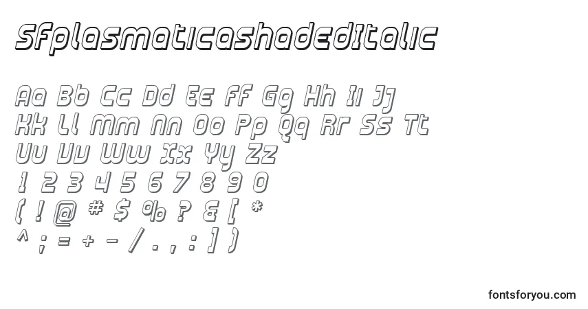 Czcionka SfplasmaticashadedItalic – alfabet, cyfry, specjalne znaki