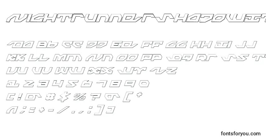 Шрифт NightrunnerShadowItalic – алфавит, цифры, специальные символы