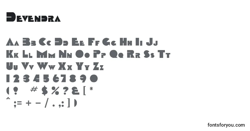 Schriftart Devendra – Alphabet, Zahlen, spezielle Symbole