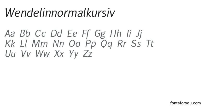 Шрифт Wendelinnormalkursiv – алфавит, цифры, специальные символы