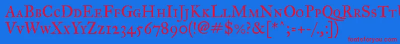 フォントImfegpsc28p – 赤い文字の青い背景