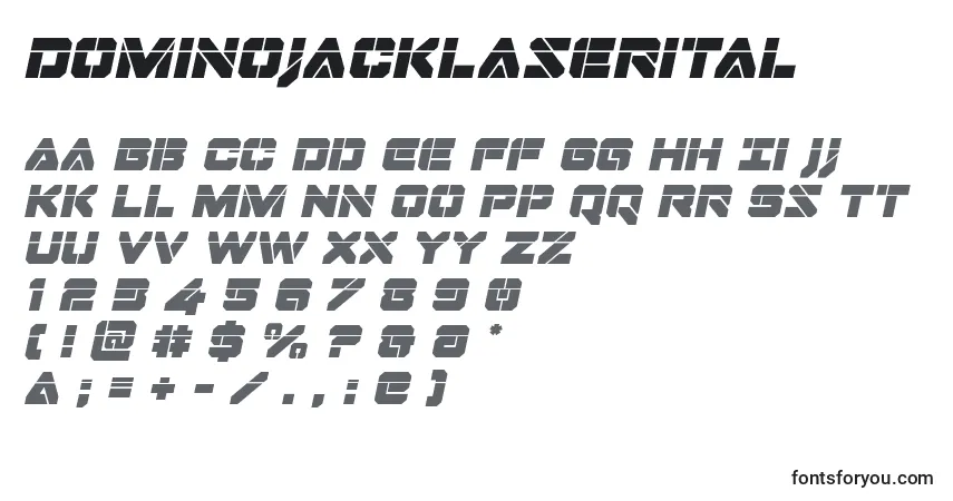 Schriftart Dominojacklaserital – Alphabet, Zahlen, spezielle Symbole
